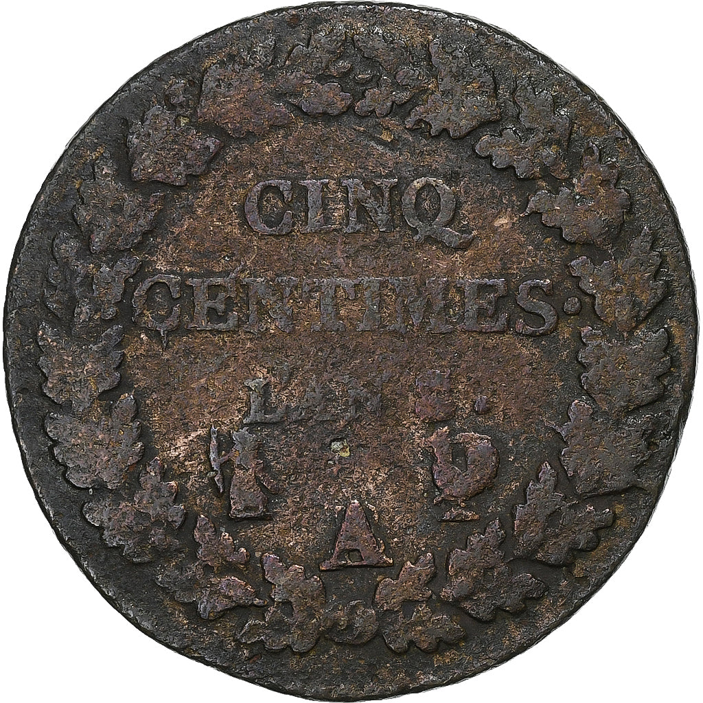 Francia, 5 Centimes, Dupré, AN 8/5, Paris, A/B ?, Rame, MB, KM:640