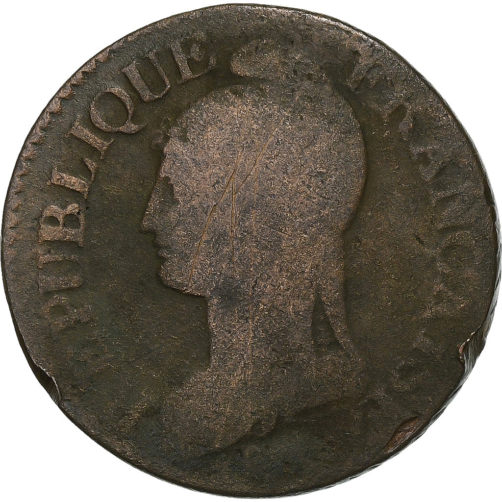 Francia, 5 Centimes, Dupré, AN 8, Metz, Rame, B+, Gadoury:126a, KM:640