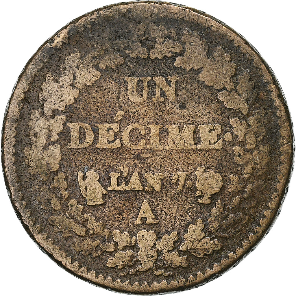 Frankreich, Decime, Dupré, AN 7, Paris, Kupfer, SGE+, Gadoury:187, KM:644