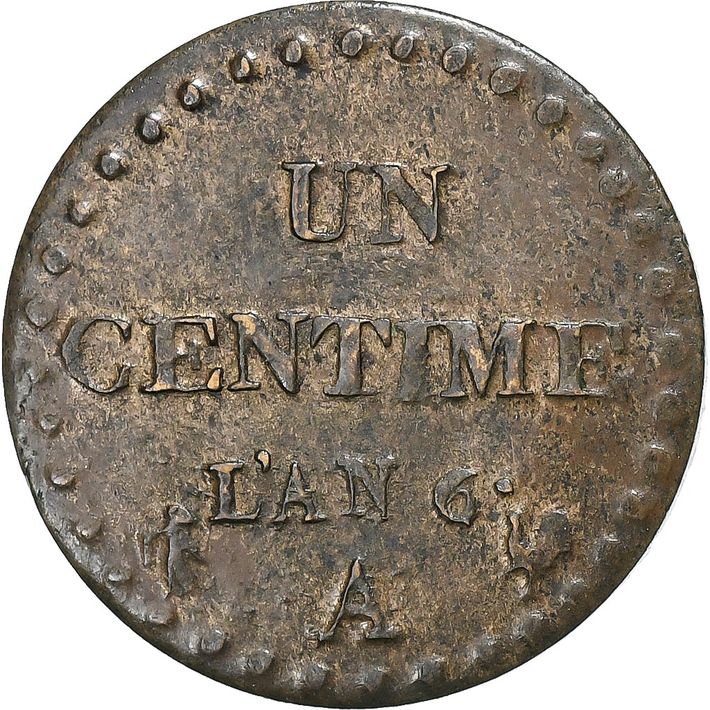 France, Centime, Dupré, AN 6, Paris, Copper, AU(55-58), Gadoury:76