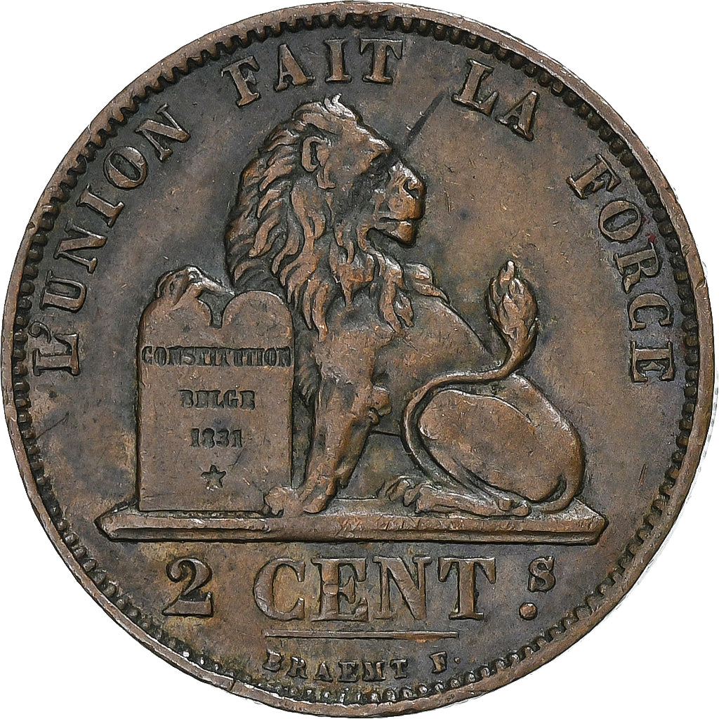 Bélgica, Leopold II, 2 Centimes, 1874, Brussels, Cobre, AU(50-53), KM:35.1