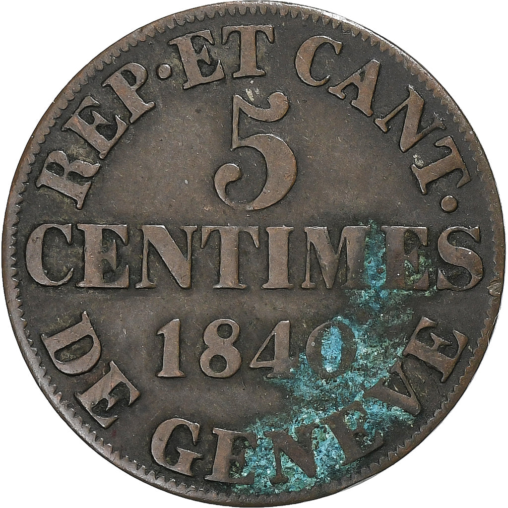 Canton of Geneva, 5 Centimes, 1840, Geneva, Copper, EF(40-45), KM:131