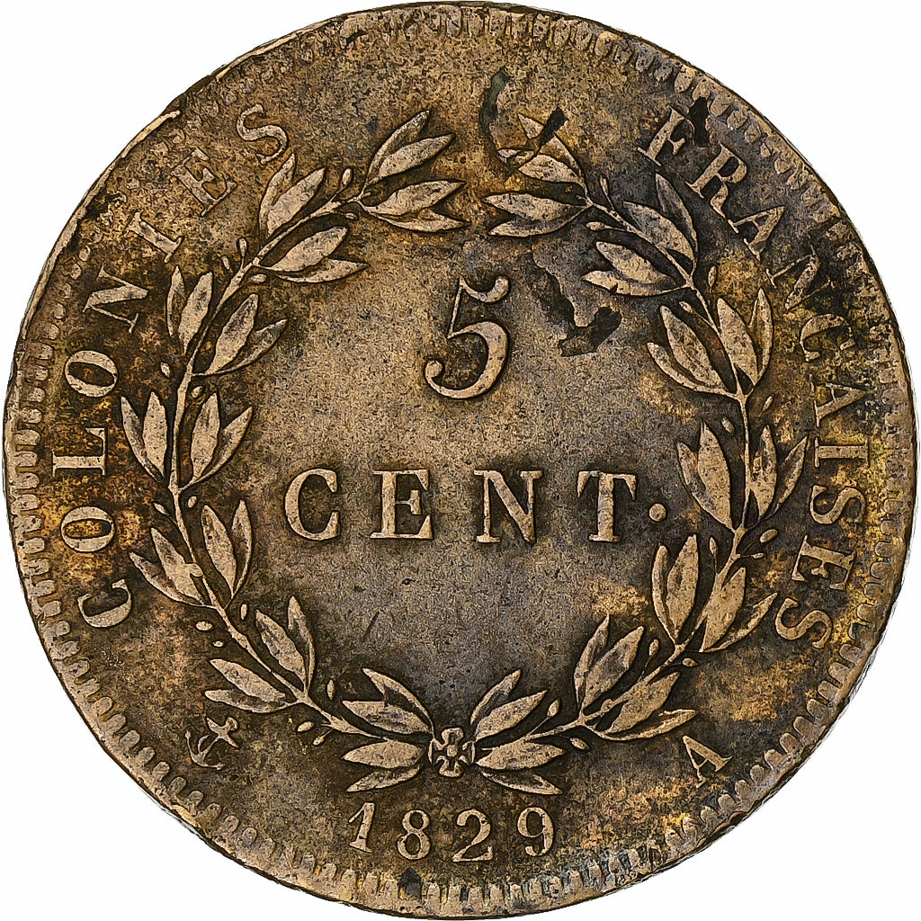 Colonies françaises, Charles X, 5 Centimes, 1829, Paris, Bronze, TB+, KM:10.1