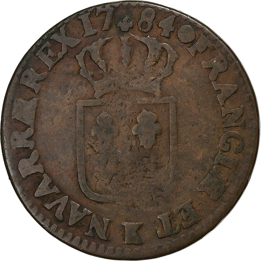 Francia, Louis XVI, Sol, 1784, Bordeaux, Cobre, BC+, Gadoury:350