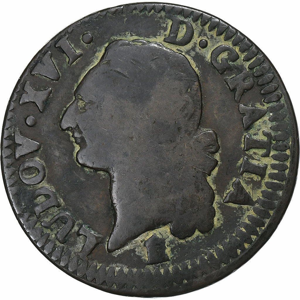 França, Louis XVI, Sol, 1783, Bordeaux, Cobre, VF(20-25), Gadoury:350