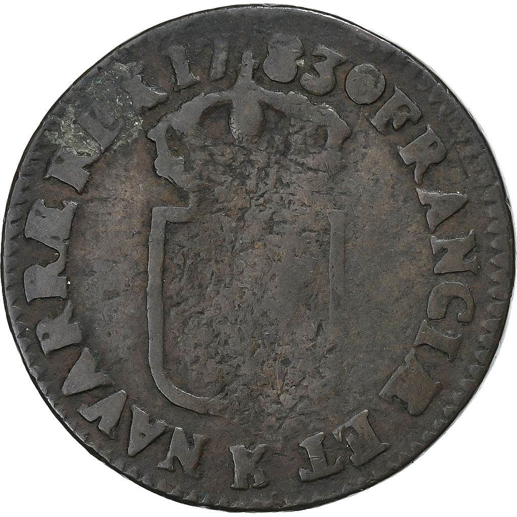 França, Louis XVI, Sol, 1783, Bordeaux, Cobre, VF(20-25), Gadoury:350