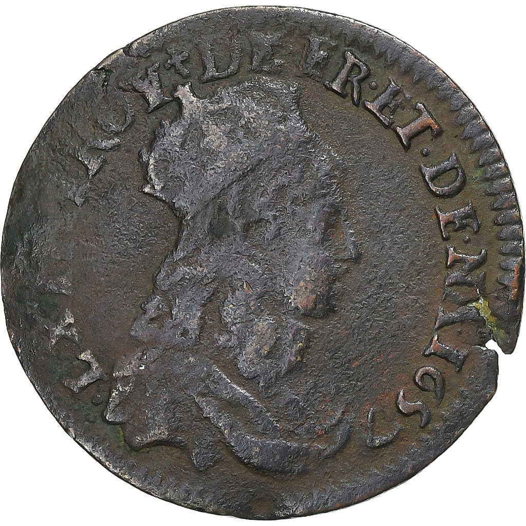 France, Louis XIV, Liard, 1657, Vimy, Copper, VF(30-35), Gadoury:80