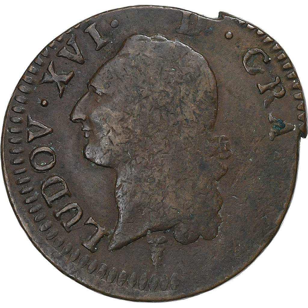 Frankreich, Louis XVI, Sol, 1791, Bordeaux, Fautée, Kupfer, S, Gadoury:350
