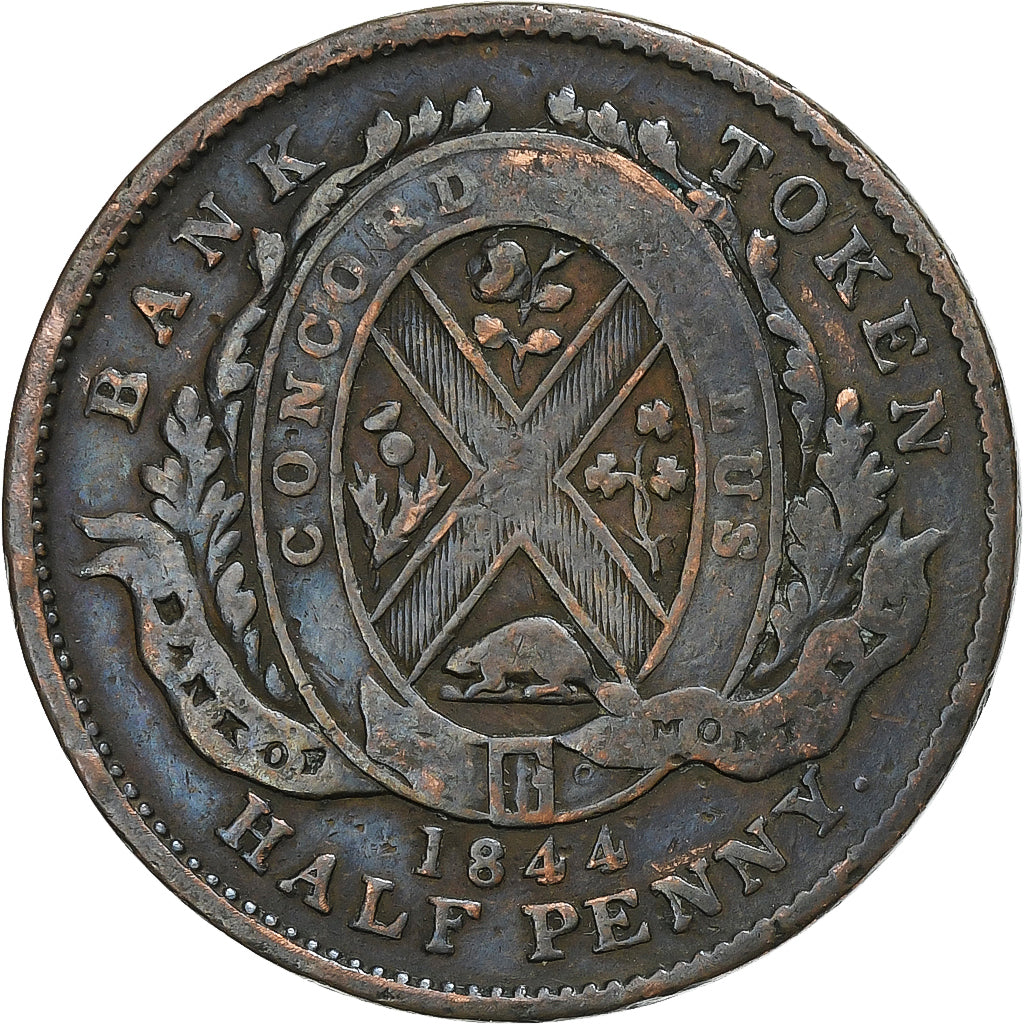 Kanada, Halfpenny Token, Banque de Montréal, 1844, Soho, Kupfer, S+
