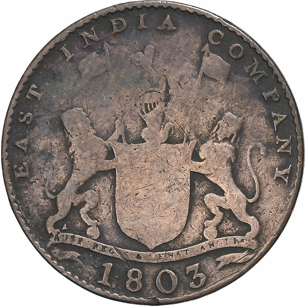 India-British, 10 Cash, 1803, Soho, Copper, VF(20-25), KM:319