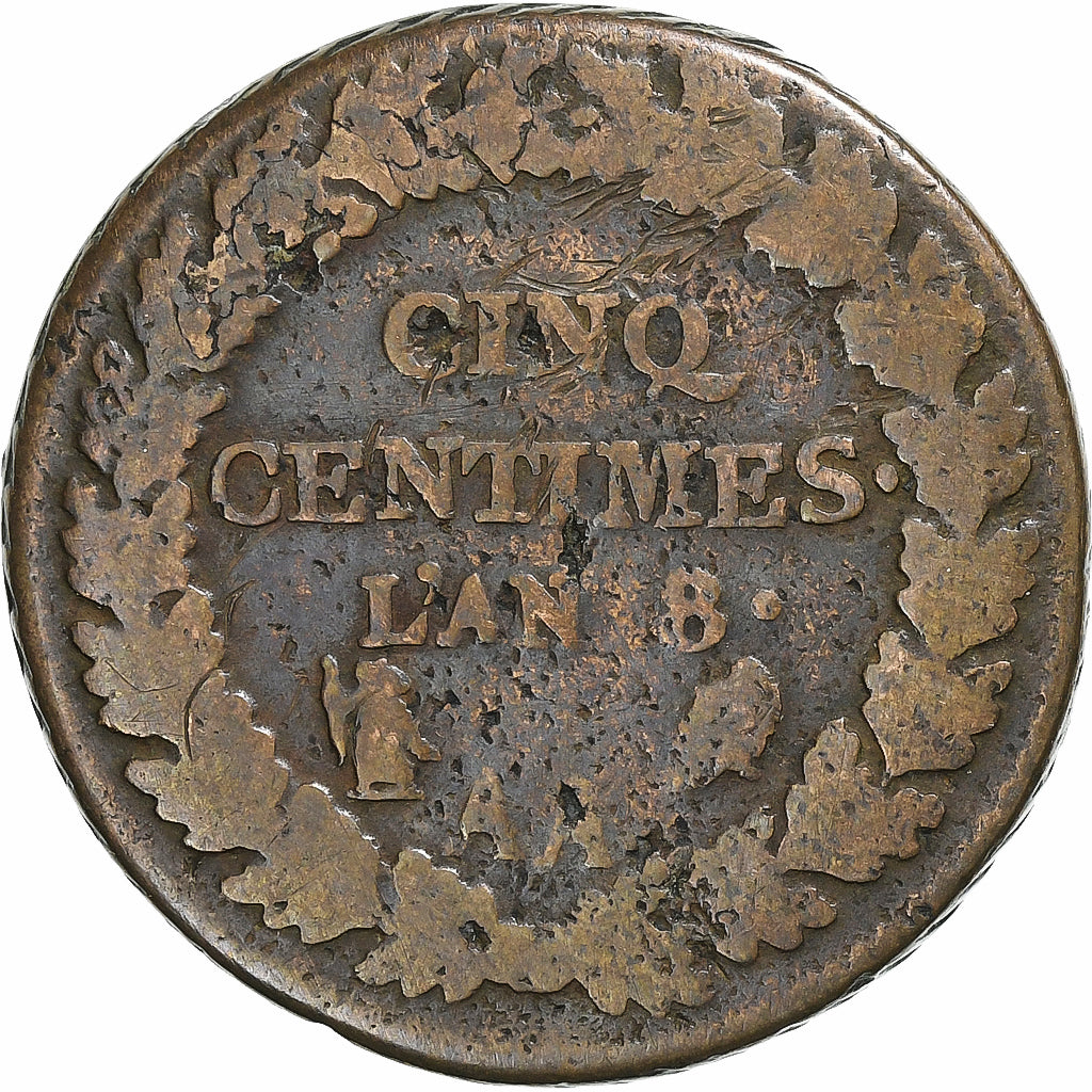 Frankreich, 5 Centimes, Dupré, AN 8, Metz, Kupfer, S, Gadoury:126a, KM:460