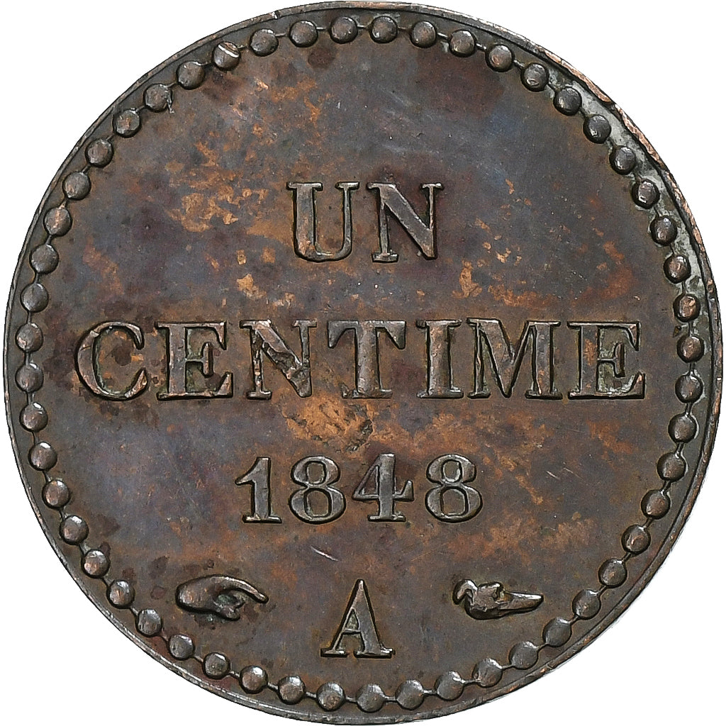 Francia, Centime, Dupré, 1848, Paris, Bronce, EBC, Gadoury:84, KM:754