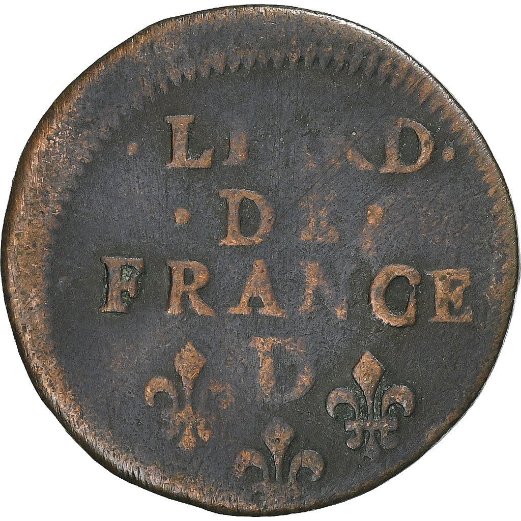 França, Louis XIV, Liard, 1655, Vimy, Cobre, VF(20-25), Gadoury:80