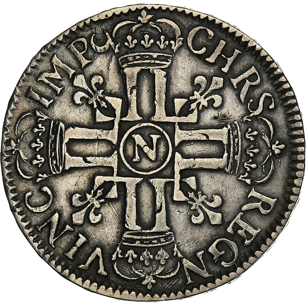 França, Louis XIV, Ecu aux 8 L, 1691, Montpellier, Flan neuf, Prata, EF(40-45)