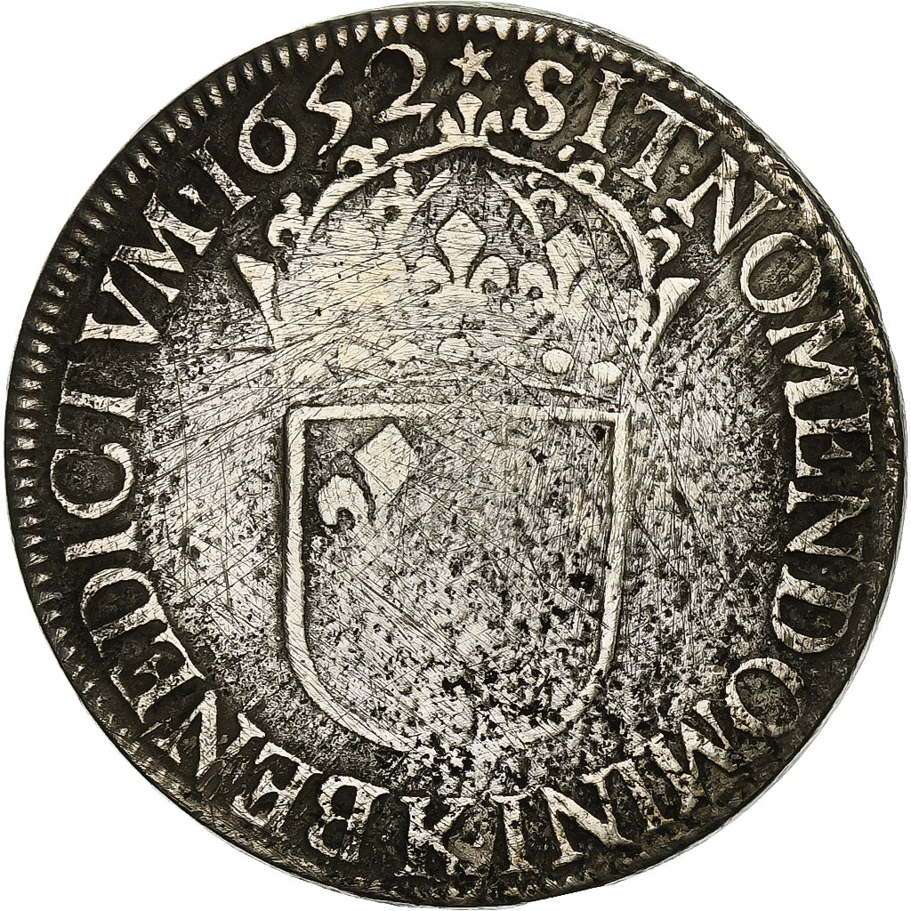France, Louis XIV, Écu à la mèche longue, 1652, Bordeaux, Silver, F(12-15)