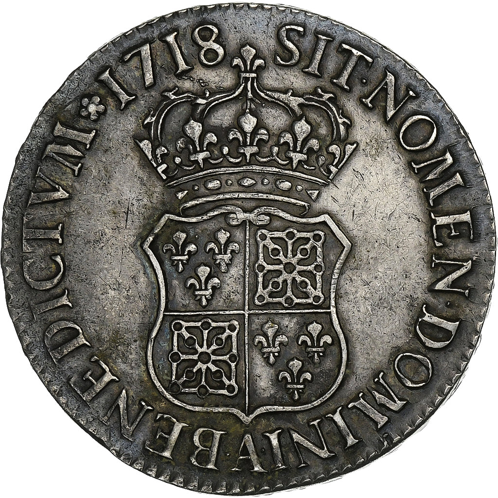 França, Louis XV, Écu de France-Navarre, 1718, Paris, Prata, AU(50-53)