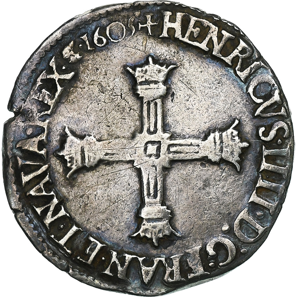 Francia, Henri IV, 1/4 Ecu, 1605, Saint-Lô, Argento, BB, Gadoury:596