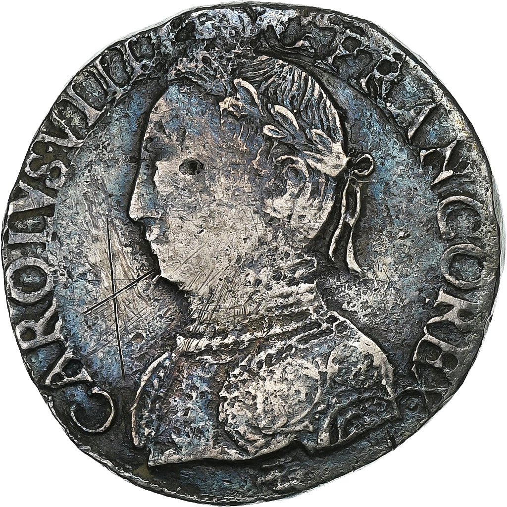 France, Charles IX, Teston aux 2 C couronnés, 1562, La Rochelle, Silver