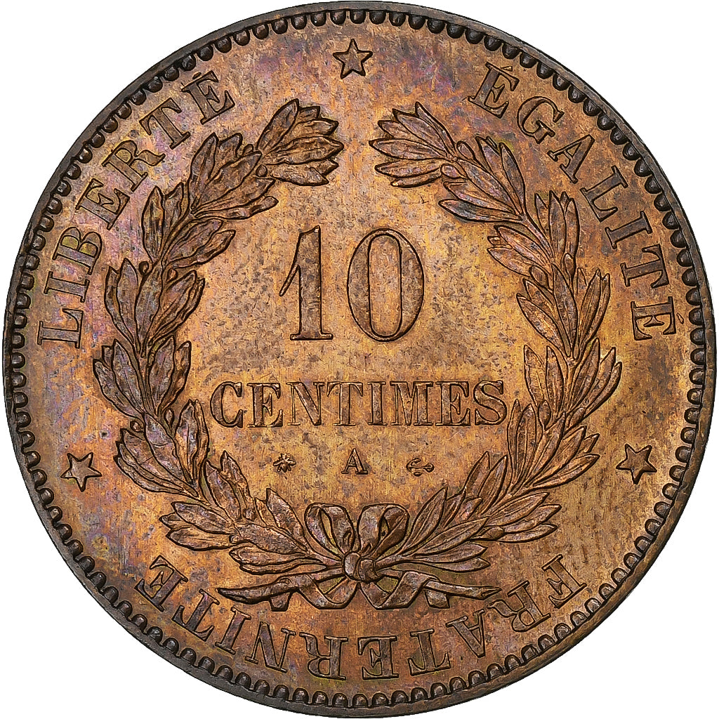 France, 10 Centimes, Cérès, 1876, Paris, Bronze, MS(63), Gadoury:265a