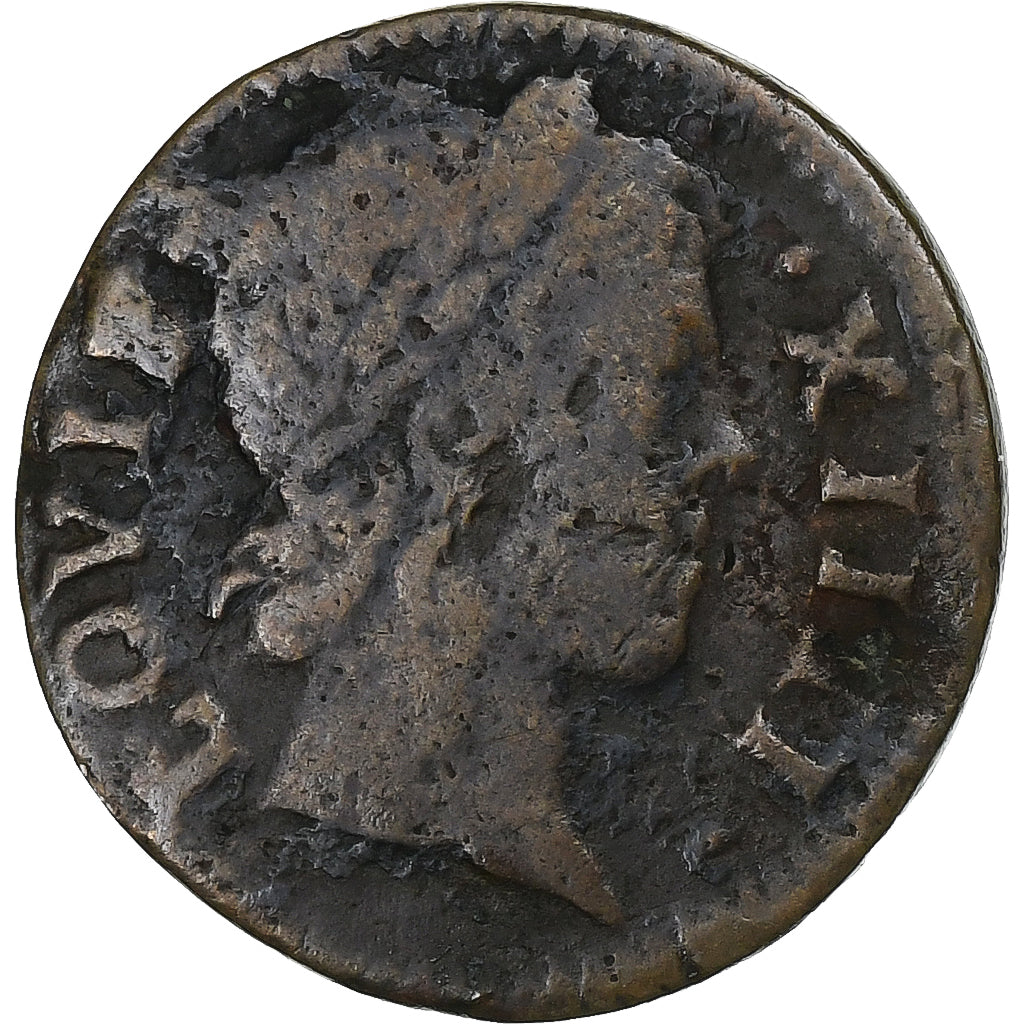 Francia, Louis XIV, Denier Tournois, 1649/48, Paris, Cobre, BC+, Gadoury:70