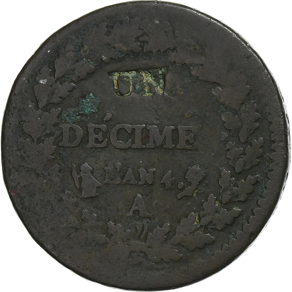 Frankreich, Decime, Dupré, AN 4, Paris, Modification du 2 décimes, Kupfer, S