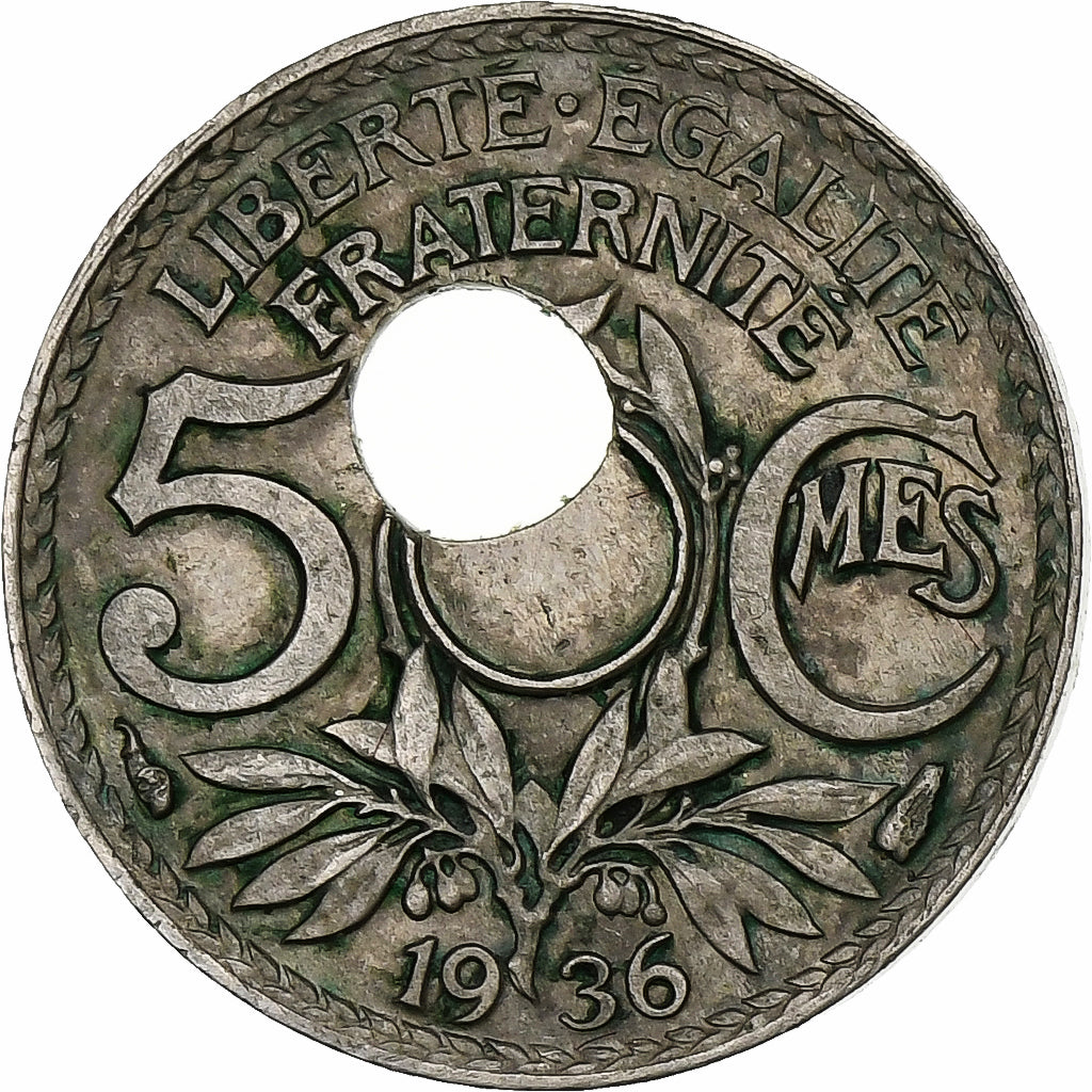 Frankreich, 5 Centimes, 1936, Paris, Trou Décentré, Kupfer-Nickel, SS