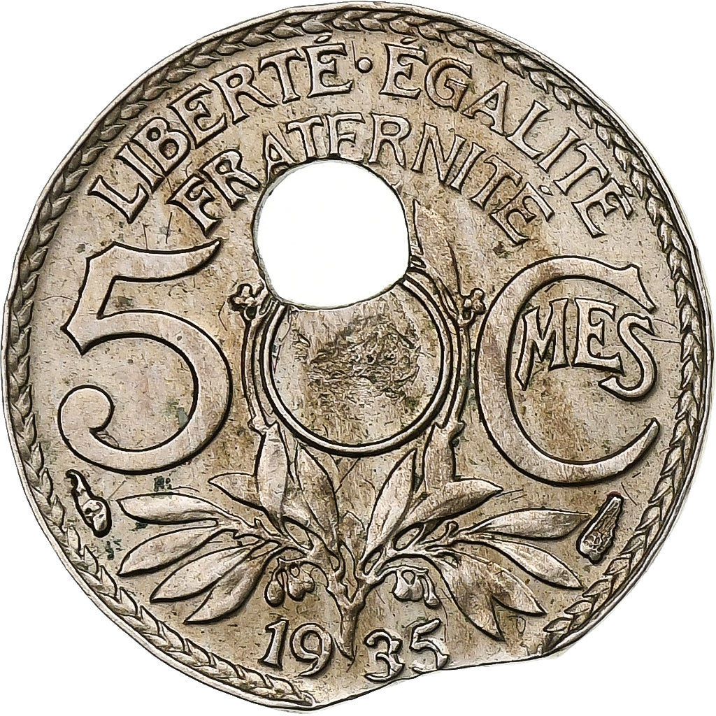 Francia, 5 Centimes, 1935, Paris, Trou Décentré, Rame-nichel, SPL, Gadoury:170