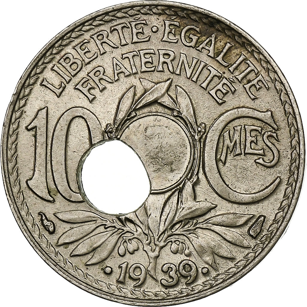 Francia, 10 Centimes, Lindauer, .1939., Paris, Trou Décentré, Maillechort