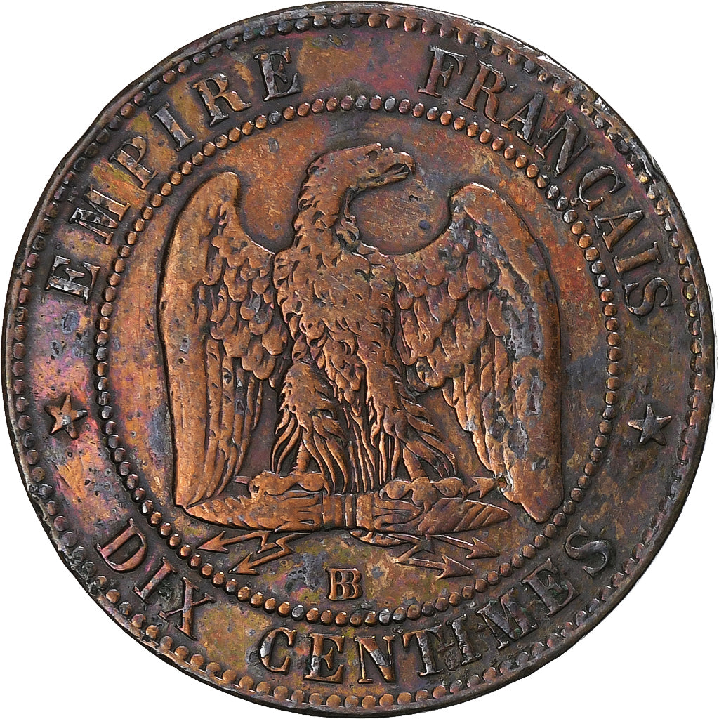 France, Napoleon III, 10 Centimes, 1855, Strasbourg, Bronze, EF(40-45)