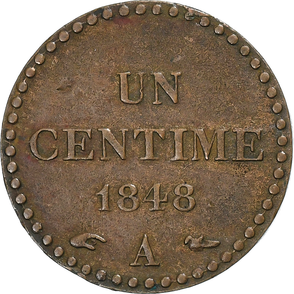 Francia, Centime, Dupré, 1848, Paris, Bronce, MBC, Gadoury:84, KM:754