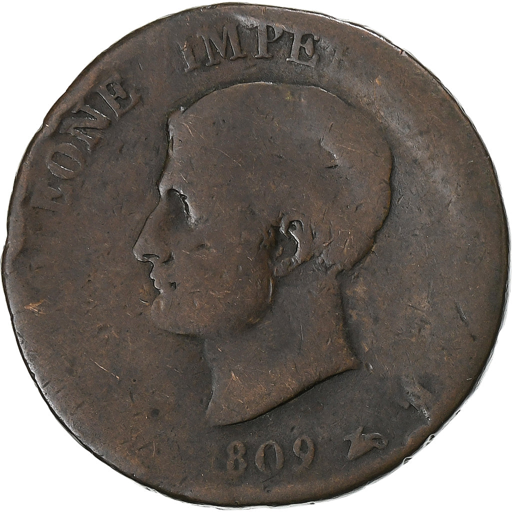 Kingdom of Italy, Napoleon I, Soldo, 1809, Milan, Cobre, BC+, Gadoury:IT18