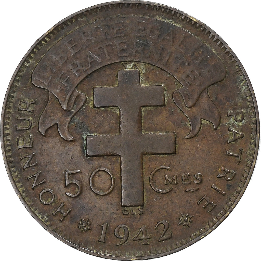 África Equatorial Francesa, 50 Centimes, 1942, Pretoria, Latão, VF(30-35)