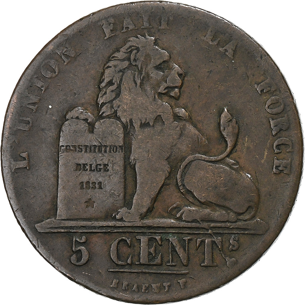 Belgium, Leopold I, 5 Centimes, 1842, Brussels, Copper, VF(30-35), KM:5.1