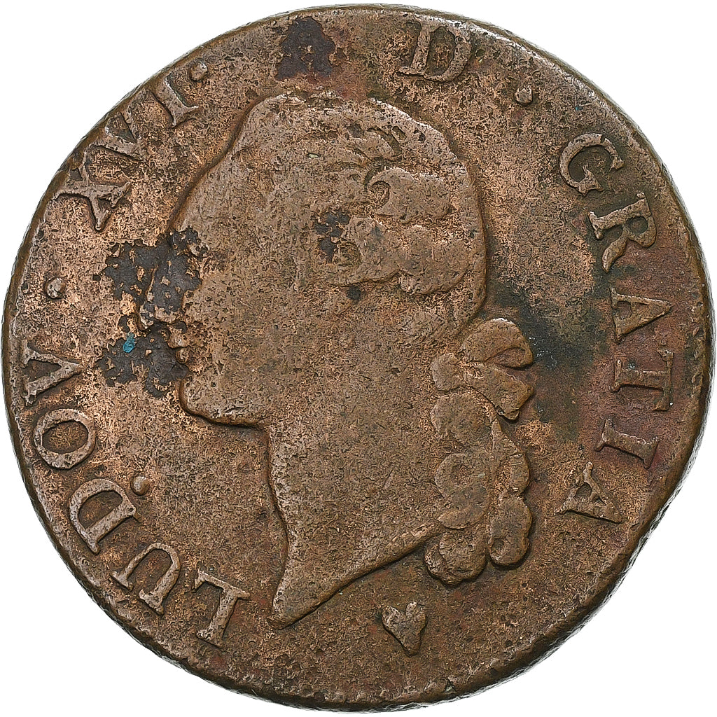 Frankreich, Louis XVI, Sol, 1791, Strasbourg, Kupfer, S+, Gadoury:350