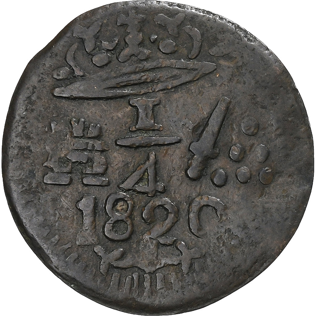 Colombia, 1/4 Réal, 1820, Santa Marta, Rame, MB+, KM:B4