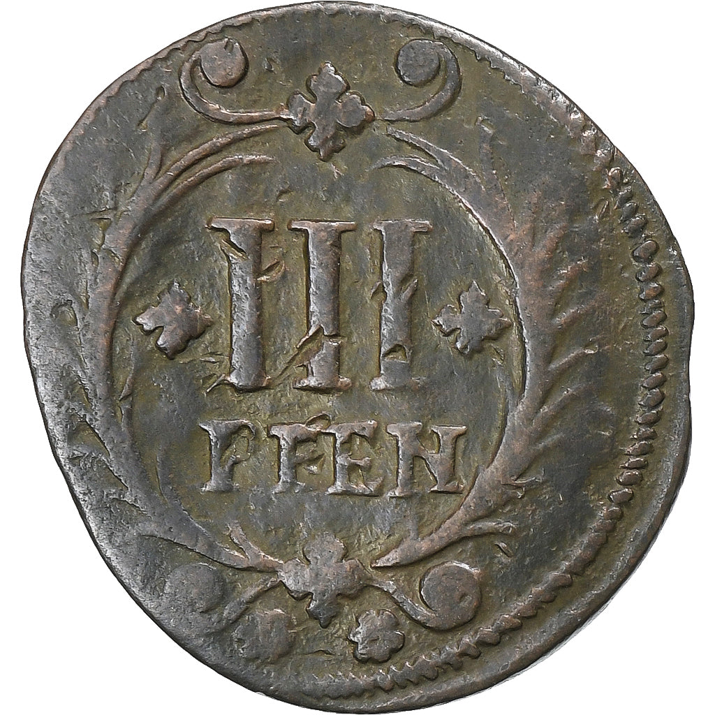 Niemcy, 3 Pfennig, 1729, Hamm, Miedź, VF(30-35), KM:75