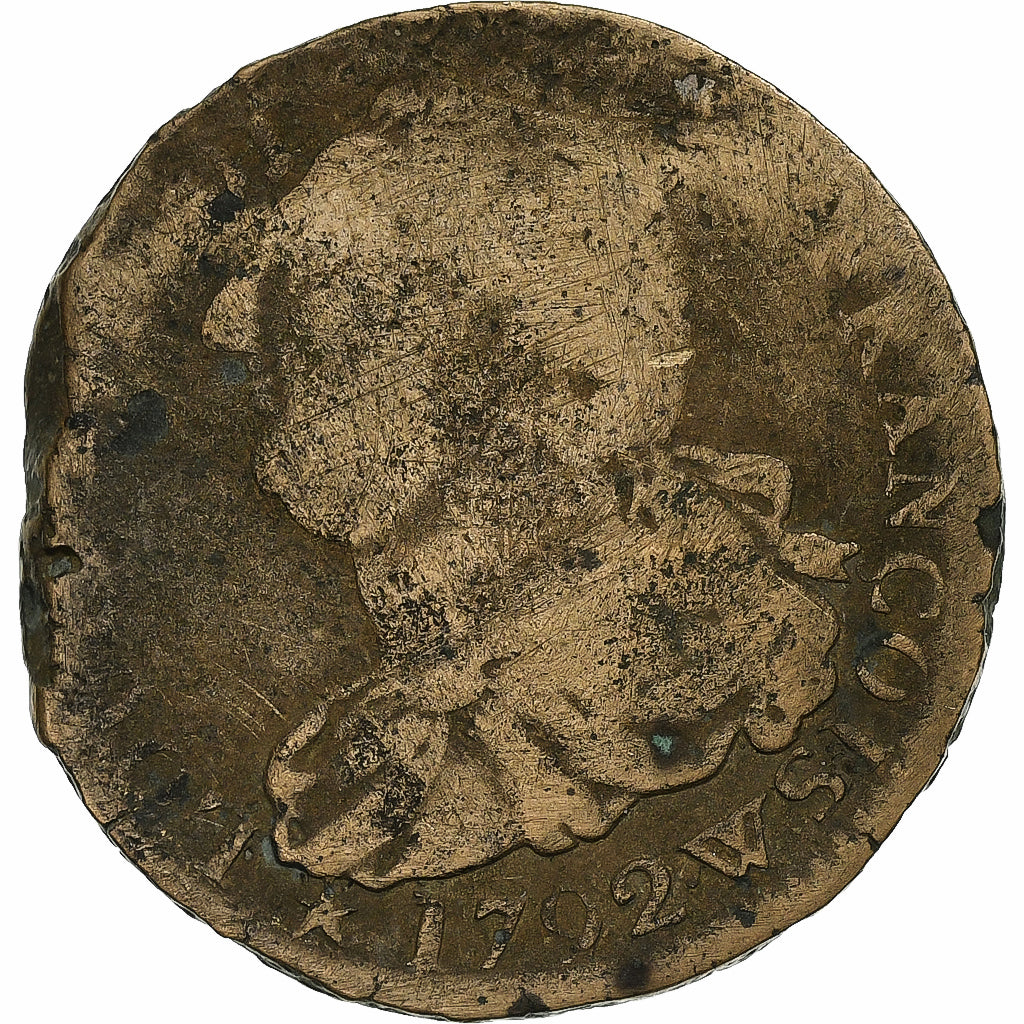 Francia, Louis XVI, 2 sols François, 1792, Lille, Métal de cloche, BC