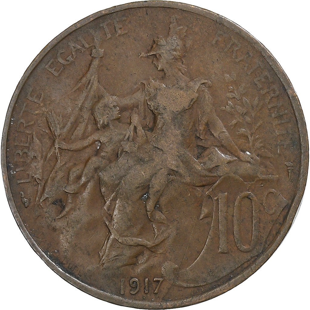 Francja, 10 Centimes, Daniel-Dupuis, 1917, Paris, Brązowy, VF(30-35)