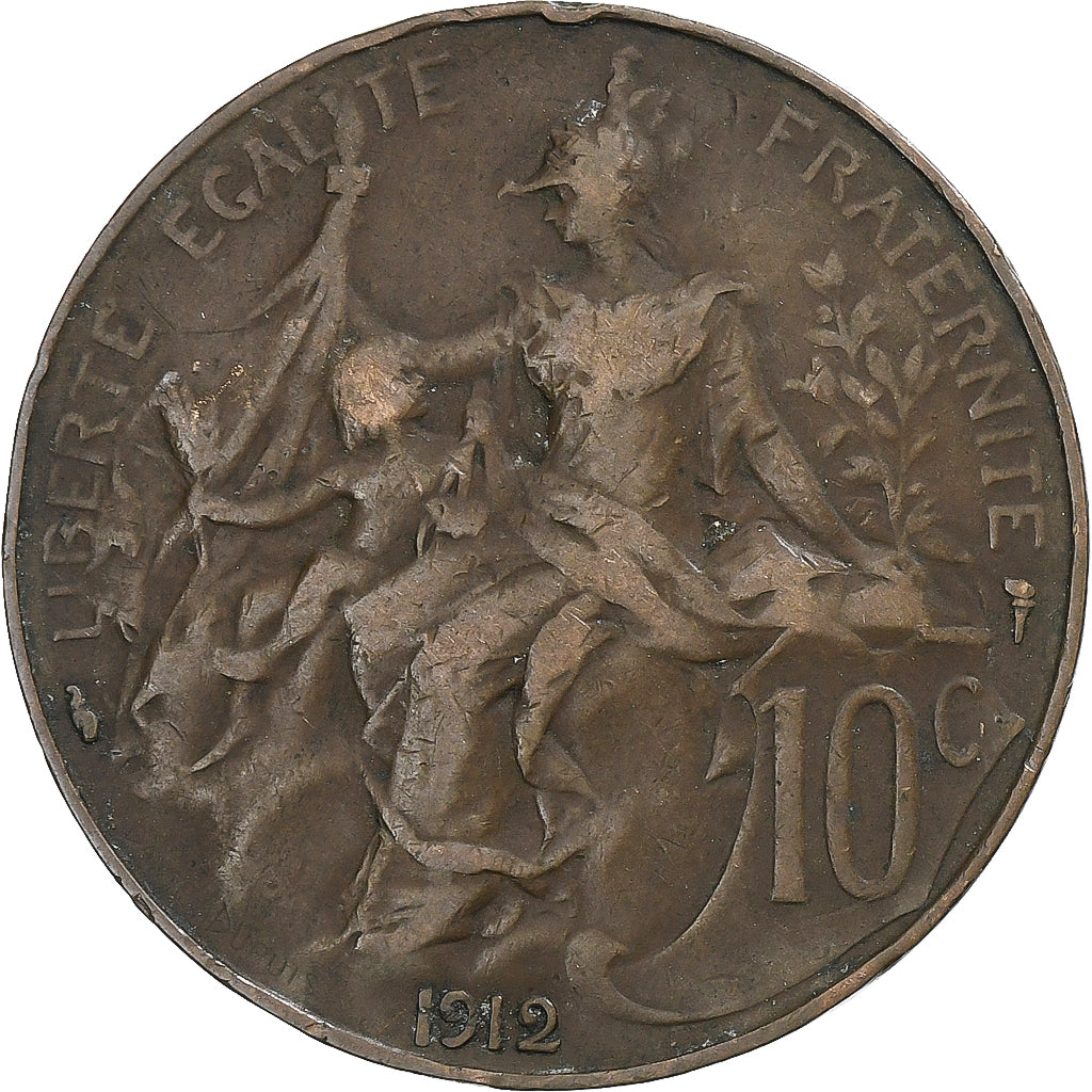 Francja, 10 Centimes, Daniel-Dupuis, 1912, Paris, Brązowy, VF(30-35)