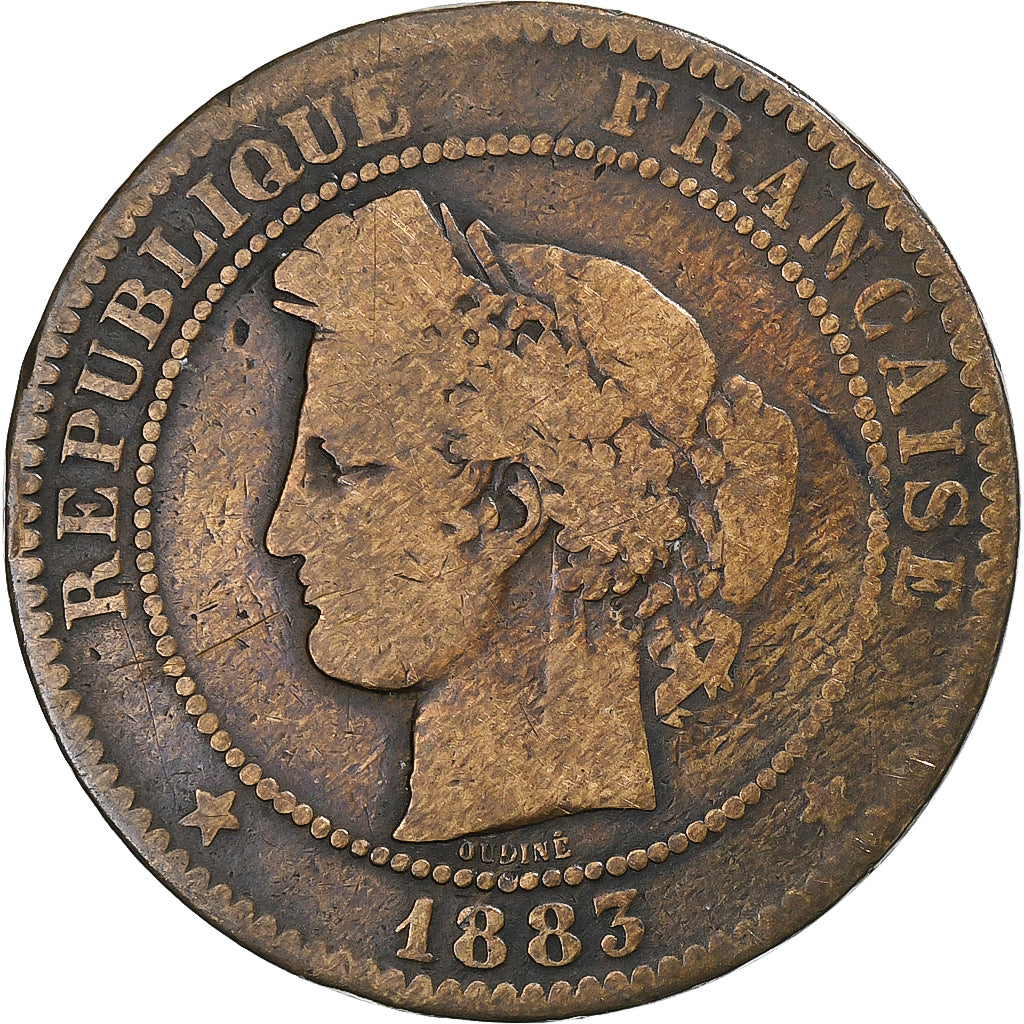 Frankreich, 10 Centimes, Cérès, 1883, Paris, Bronze, S, Gadoury:265a, KM:815.1