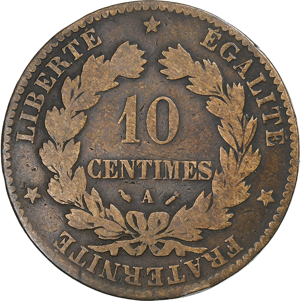 Frankreich, 10 Centimes, Cérès, 1883, Paris, Bronze, S, Gadoury:265a, KM:815.1
