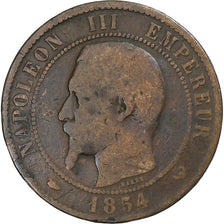 Francia, Napoleon III, 10 Centimes, 1854, Lille, Bronce, BC+, Gadoury:248