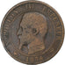 Francia, Napoleon III, 10 Centimes, 1854, Lille, Bronce, BC+, Gadoury:248