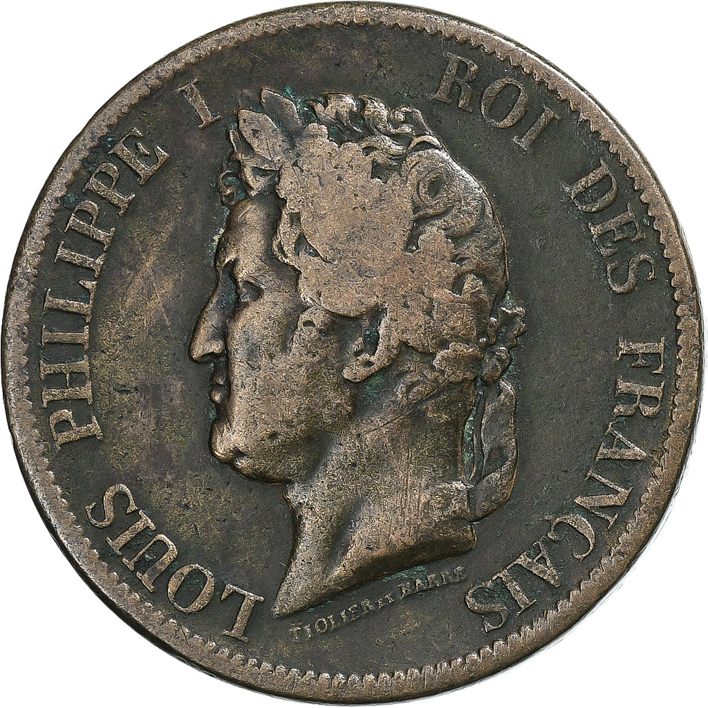 Colonie francesi, Louis-Philippe I, 10 Centimes, 1844, Paris, Bronzo, MB+, KM:13