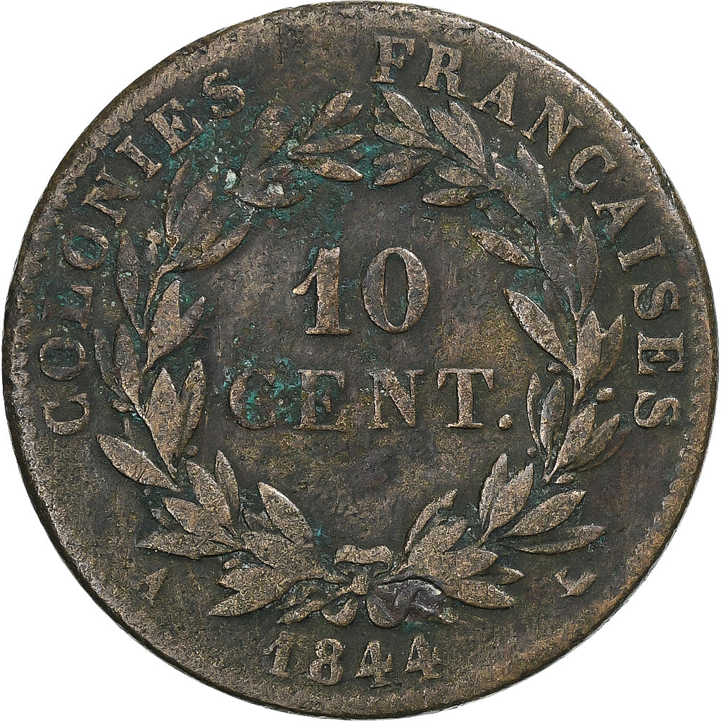 Colonie francesi, Louis-Philippe I, 10 Centimes, 1844, Paris, Bronzo, MB+, KM:13