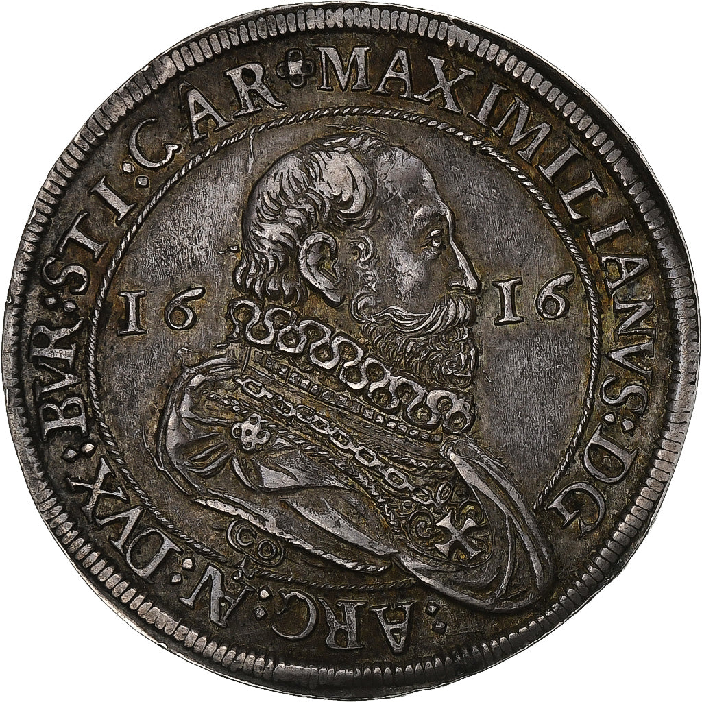 County of Tyrol, Maximilian III, Thaler, 1616, Hall, Srebro, AU(50-53), KM:205.2
