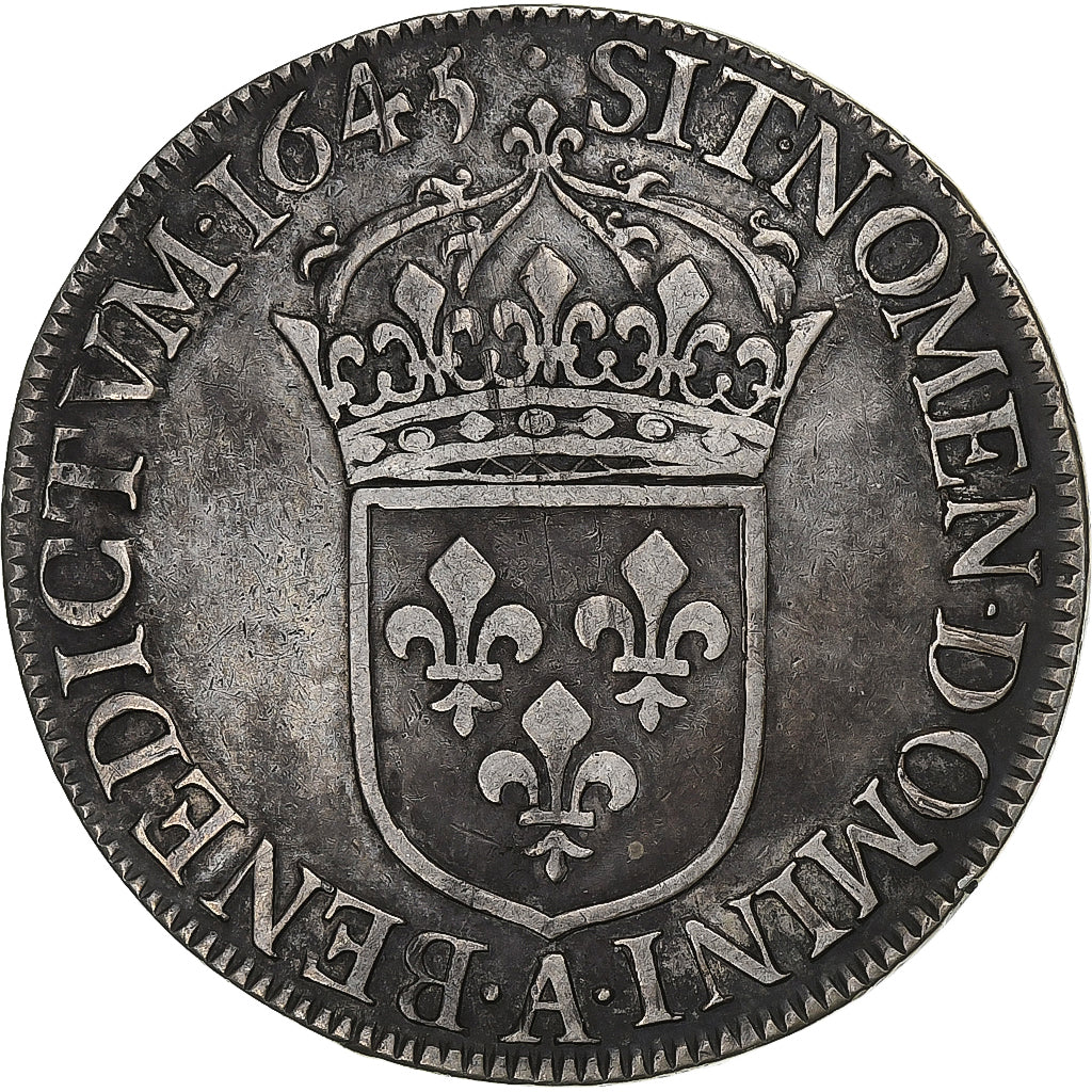Francia, Louis XIV, Écu à la mèche courte, 1645, Paris, Plata, MBC