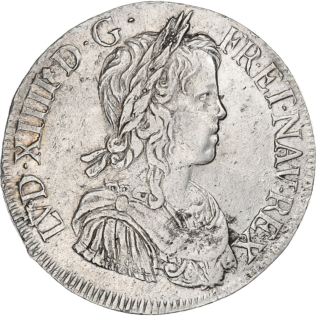 France, Louis XIV, Écu à la mèche longue, 1648, La Rochelle, Silver