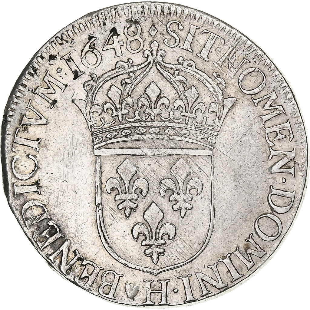 France, Louis XIV, Écu à la mèche longue, 1648, La Rochelle, Silver