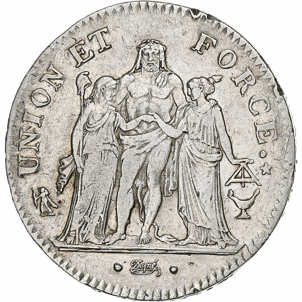Francia, 5 Francs, Union et Force, An 8/6, Bordeaux, Argento, MB+, Gadoury:563a